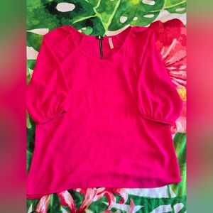 Womens Neon Pink Lightweight Zipper Back Puffy Sleeves